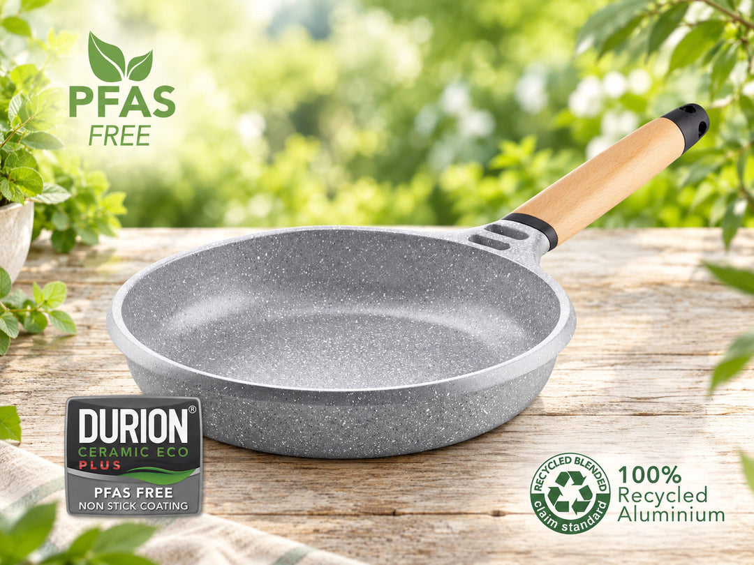 CASTEY Poêle en fonte d’aluminium STONE CERAMIC 30 cm sans PFAS poignée amovible en bois induction