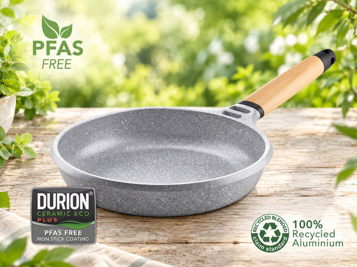 CASTEY Poêle en fonte d’aluminium STONE CERAMIC 30 cm sans PFAS poignée amovible en bois induction