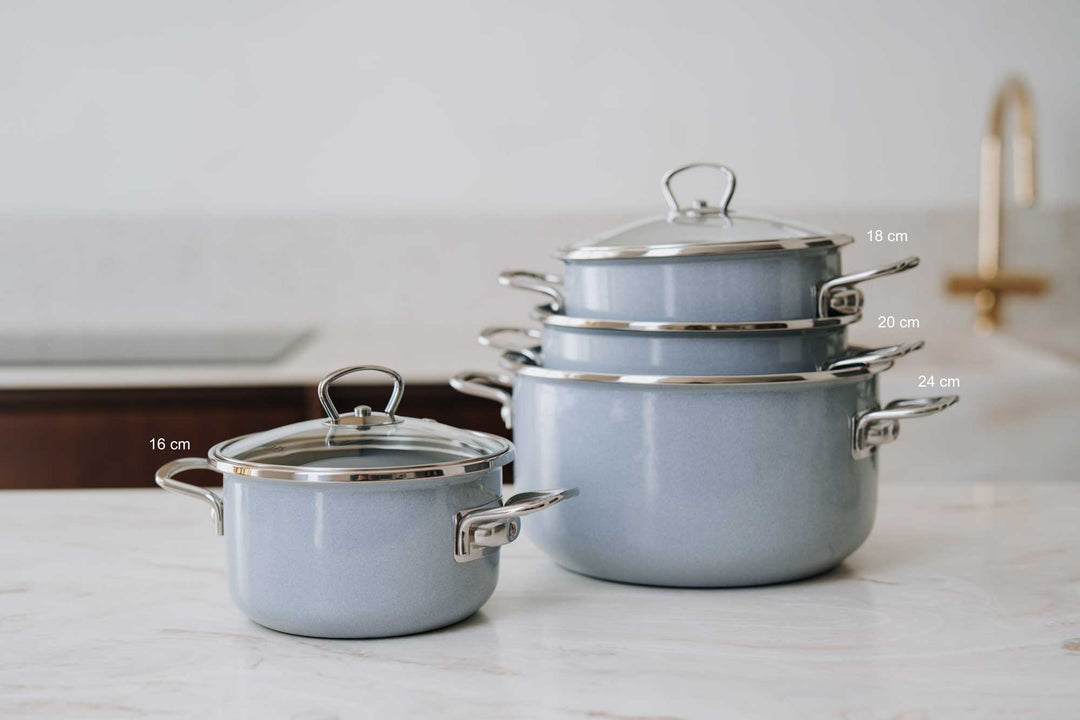 BELIS Stahl-Emaille Kochtopf PREMIUM 24 cm GRAU