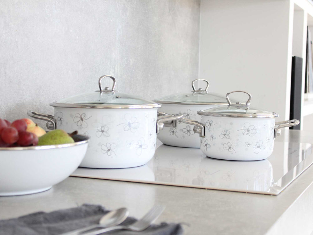 BELIS Stahl-Emaille Kochtopf PREMIUM 20 cm WEISS