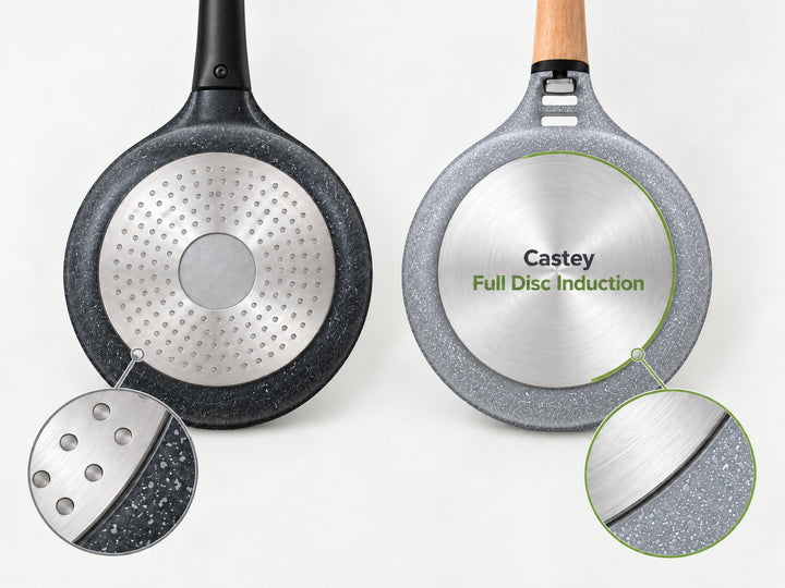 CASTEY Poêle en fonte d’aluminium STONE CERAMIC 30 cm sans PFAS poignée amovible en bois induction
