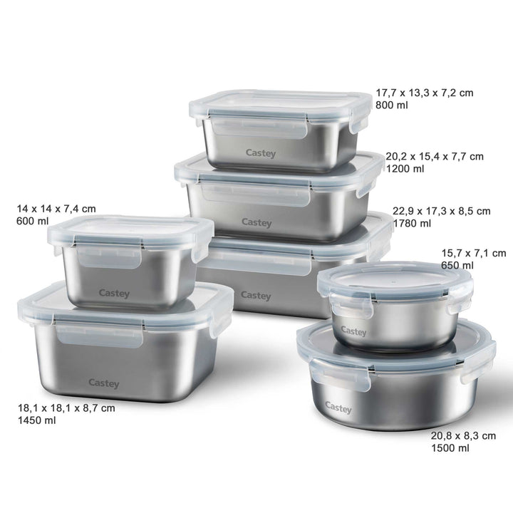 CASTEY food storage container stainless steel microwave-safe 1.45 l square