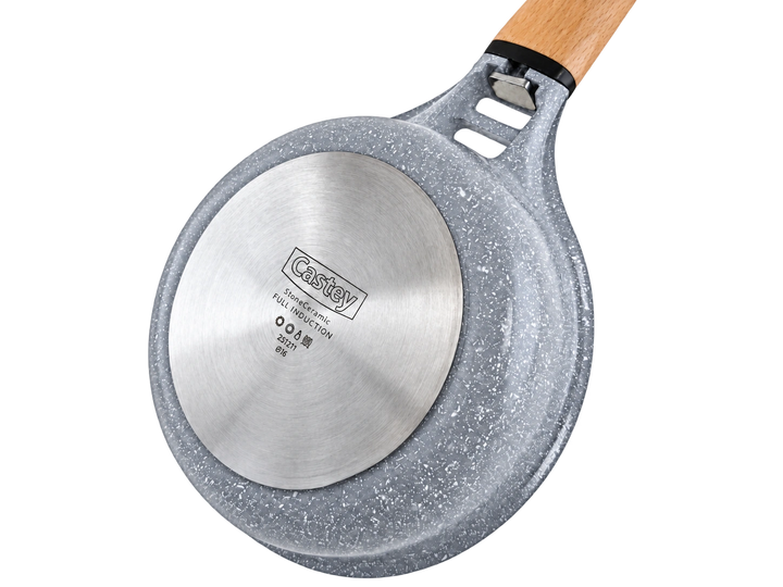 CASTEY Alu Guss Mini-Bratpfanne STONE CERAMIC 16 cm PFAS-frei abnehmbarer Holzgriff Induktion