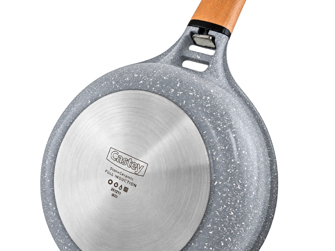 CASTEY Alu Guss Bratpfanne STONE CERAMIC 20 cm PFAS-frei abnehmbarer Holzgriff Induktion