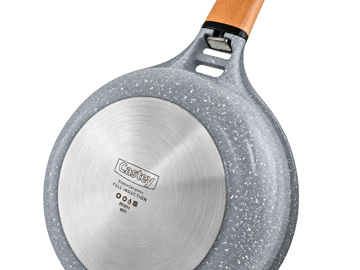 CASTEY Alu Guss Bratpfanne STONE CERAMIC 20 cm PFAS-frei abnehmbarer Holzgriff Induktion