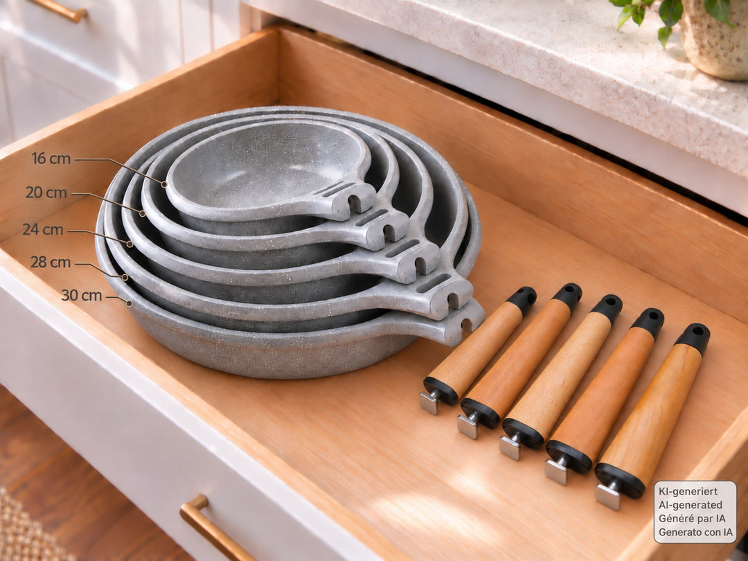 CASTEY Poêle en fonte d’aluminium STONE CERAMIC 30 cm sans PFAS poignée amovible en bois induction