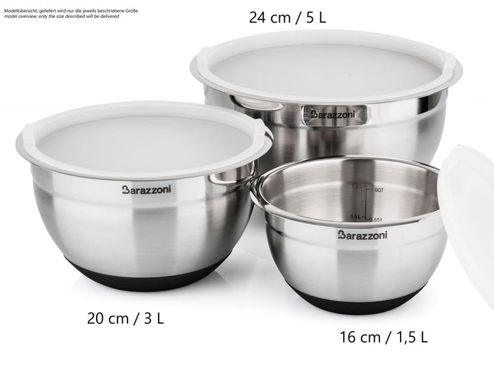 BARAZZONI rutschfeste Edelstahl Rührschüssel mit Deckel 20 cm 3 Liter
