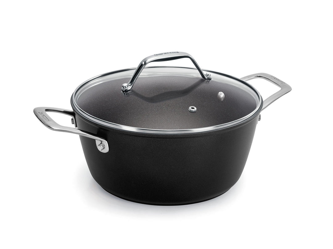 BARAZZONI Antihaft Kochtopf BLACK TITAN PRO 20 cm 2,4 L mit Glasdeckel