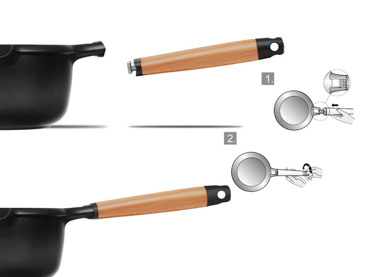 CASTEY Alu Guss Kasserolle CLASSIC 20 cm abnehmbarer Holz-Griff Induktion